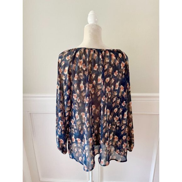 Honey Punch Blue Printed Blouse Top L - Picture 3 of 4